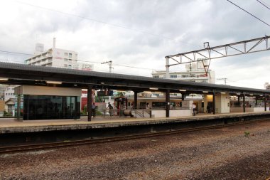 Beppu tren istasyonu, Japonya 'nın onsen veya hotspring başkenti. Haziran 2019 'da çekildi..