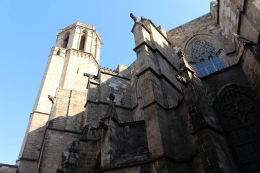 Barcelona Katedrali 'nin dış cephesi Gotik Mahallesi, Katalonya, İspanya, Temmuz 2024' te çekilmiştir..