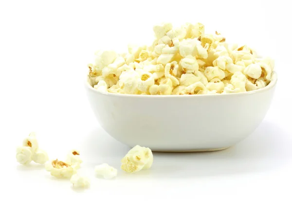 Bowl of popcorn on white background — Stock Photo, Image