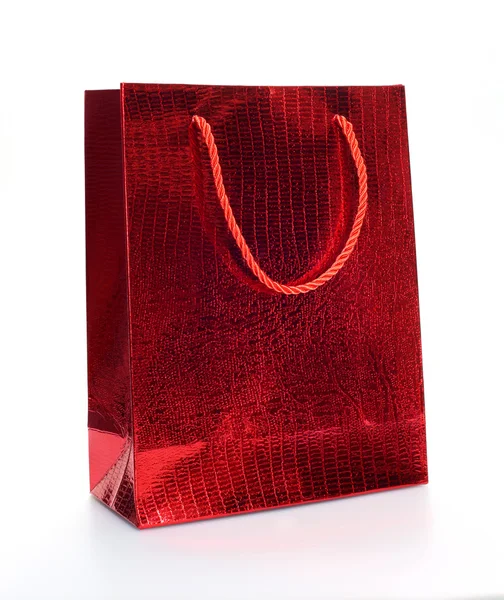 Beyaz üzerine kırmızı lüks alışveriş çantası izole — Stok fotoğraf