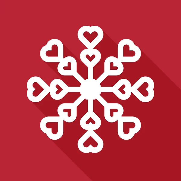 Snowflake in flat style on red background. Vector illustration — Stock Vector