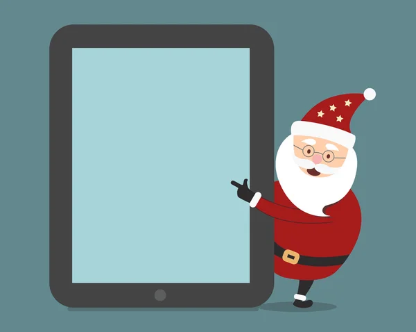 Weihnachtsmann mit Tablet-Computer-Präsentationsvektor — Stockvektor