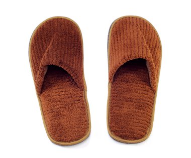 Beyaz arka plan üzerinde kahverengi ev terlik