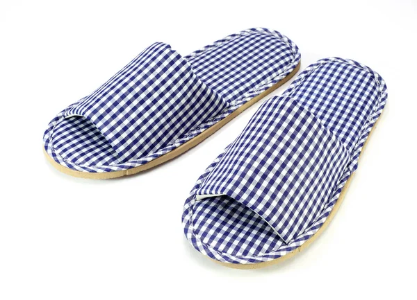 Blue and white home slippers on white background — Stock Photo, Image