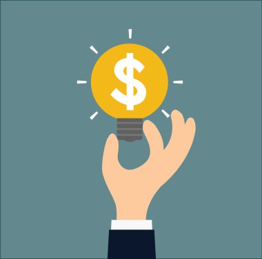 İşadamı el ampul Doları vektör illustrat ile tutarak