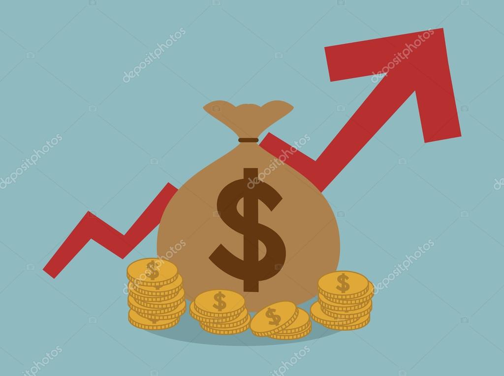 Money bag with the graph up positive business concept vector ill ...