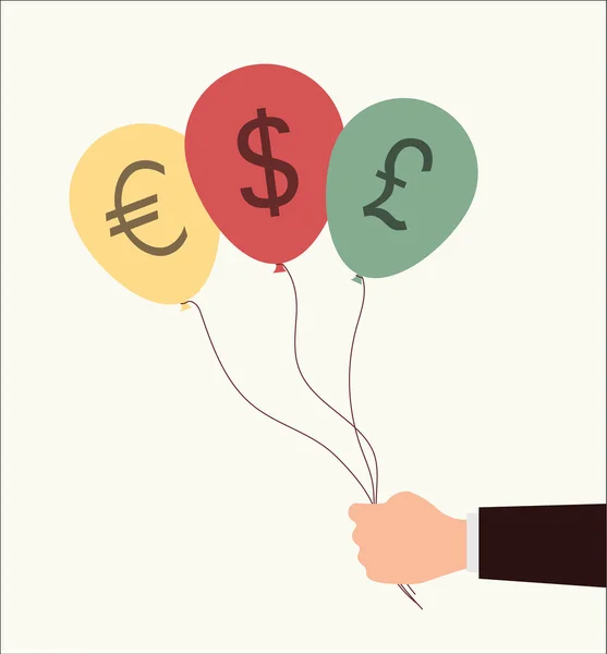 Business hand hold currency sign balloon — Stock Vector