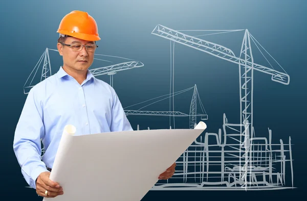 Business ingenjör på konstruktion webbplats bakgrund — Stockfoto