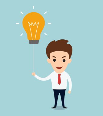 genç iş adamı tutun ampul balon olsun fikir kavramı