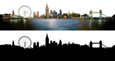 Londra silueti, tüm önemli binalar ve ilgi odağı 