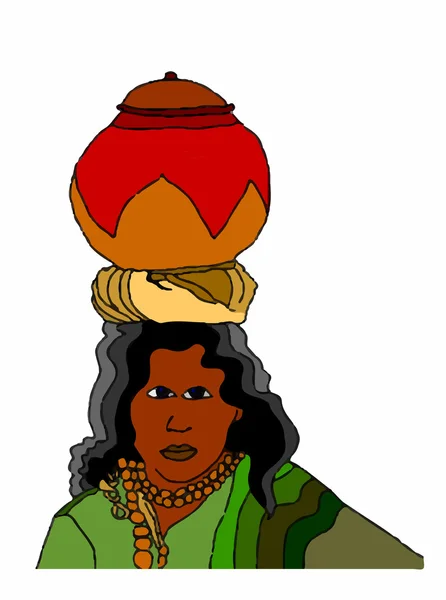 Schwarze Frau mit Vase auf weißem Hintergrund — Stockvektor