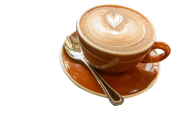 Café Mocca caliente con latte arte en forma de corazón —  Fotos de Stock