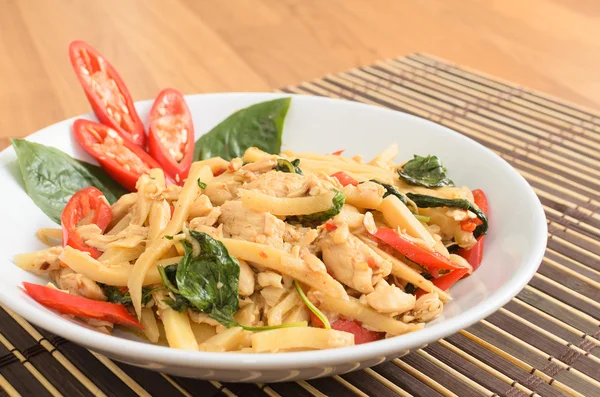 Stir fried spicy chicken with bamboo shoots Stock Photo