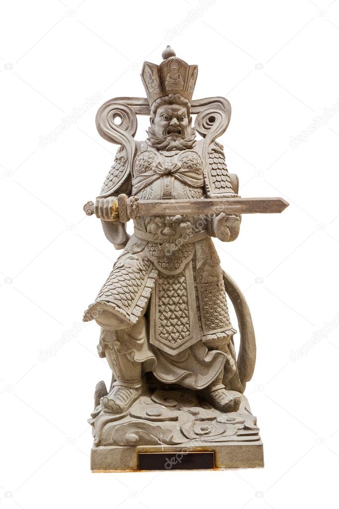 Chinese warrior with sword isolated on white background