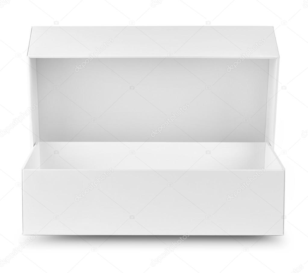 Boîte ouverte en carton avec remplissage de papier isolé sur fond blanc  image libre de droit par andresvic © #316158342