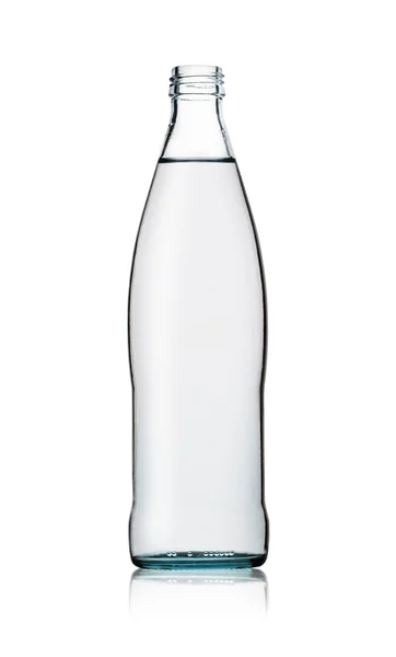 Glass opened bottle of water — Stock Photo, Image