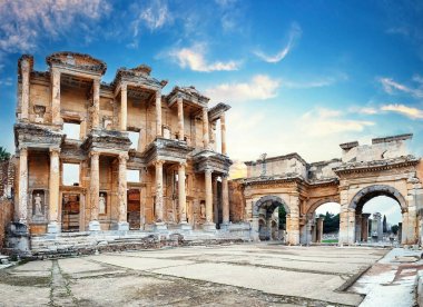Library of Celsus in Ephesus in afternoon clipart