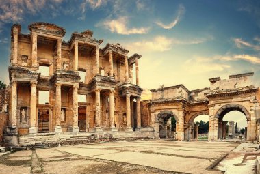 Library of Celsus in the Ephesus in afternoon clipart