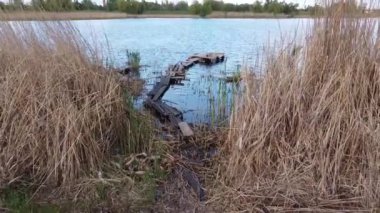 Yazın gölde odun balıkçılığı yapan iskelenin üzerinden uçuyorum.