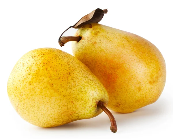 Två gula päron med blad — Stockfoto