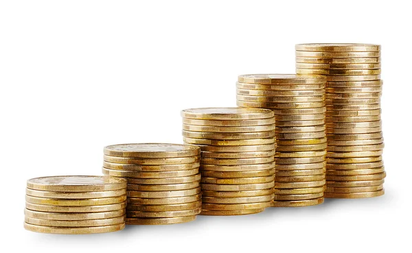 Rising columns of golden coins — Stock Photo, Image