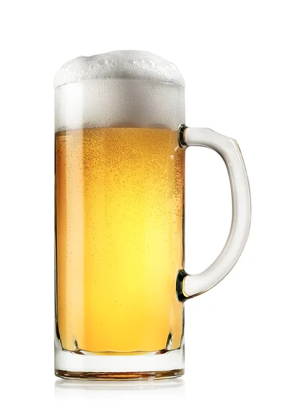 Caneca de cerveja leve fresca com espuma — Fotografia de Stock