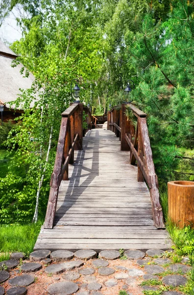 Ponte de madeira sobre o desfiladeiro — Fotografia de Stock