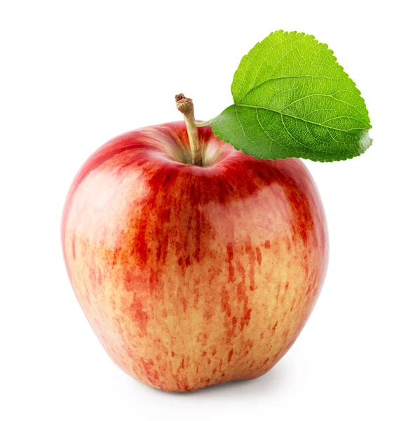 Red juicy apple with green leaf — Stock Photo, Image