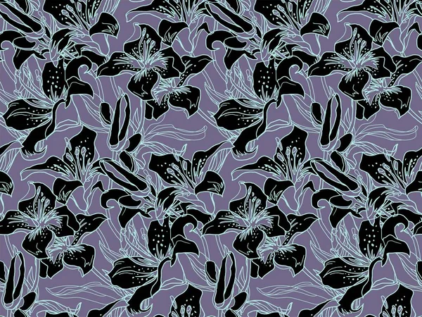 Negro Crisantemo mano libre ornado vector patrón sin costura. — Archivo Imágenes Vectoriales