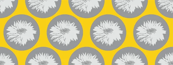 Chrysanthemum Ultimate Gray på gul lysande sömlös bakgrund. — Stock vektor