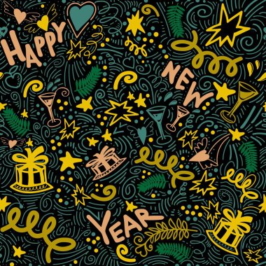 Merry Christmas vector seamless pattern with colored doodles and lettering. vector Merry Christmas vector seamless pattern with colored doodles and lettering. vector