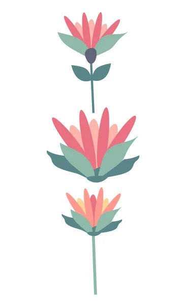 Set de flores geométricas y tallos en estilo plano vectorial de colores. — Archivo Imágenes Vectoriales