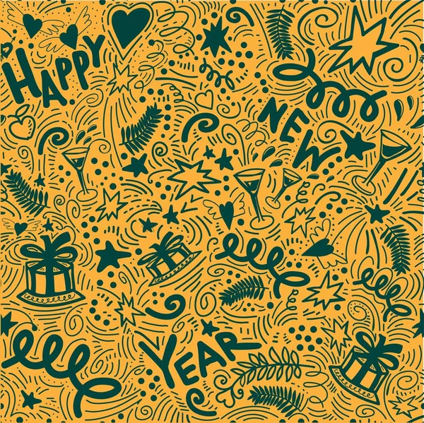 Tendance des couleurs Joyeux Noël doodle patron sans couture avec de nouveaux éléments de l'année. — Image vectorielle