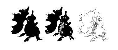 Karalama el çizimi Japon balığı karalama stili beyaza izole edilmiş. .