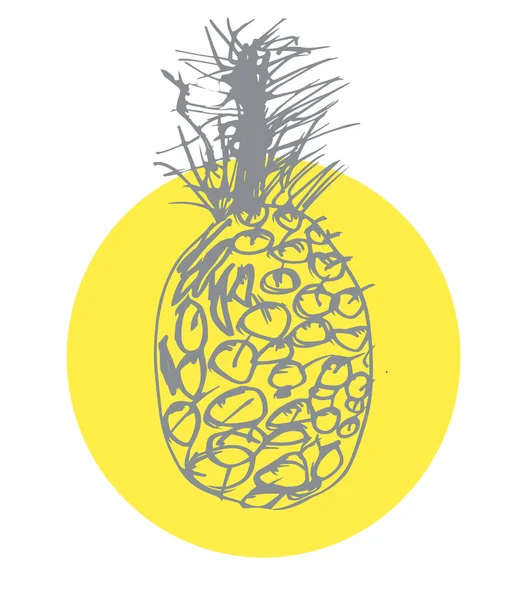 Doodle getrokken gestileerde ananas fruit op citroen ronde vorm geïsoleerd op wit. — Stockvector