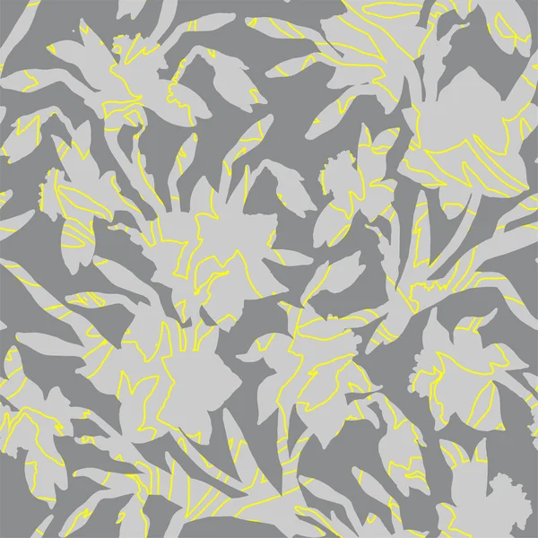 2018 년 2 월 7 일에 확인 함 . Textured gray silhouettes of Daffodils flower on Ultimate Gray Background. — 스톡 벡터