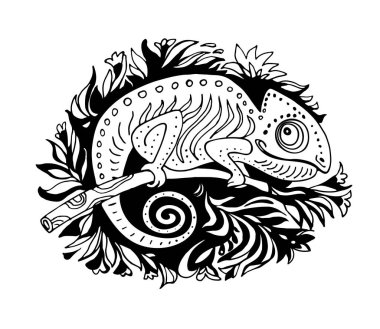 El Çizimi Kara ve Beyaz Bukalemun Biçimlendirilmiş. 