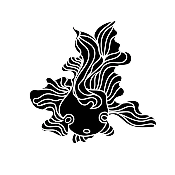 Ikan corat-coret bergaya dengan sirip bergelombang yang digambar dengan tangan dalam siluet hitam vektor. Grafik Vektor
