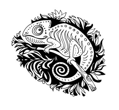 Kara ve Beyaz Bukalemun El Tarzı Tarafından Çizilmiş. 