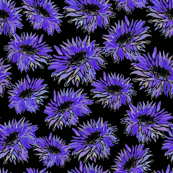 Blommig sömlös mönster av full blom akvarell mörkblå Chrysanthemum Flower. — Stockfoto
