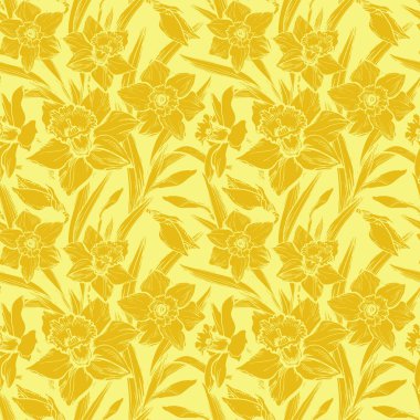 Çiçeksiz desenli, yakın sarı nergislerin aydınlatıcı siluetleri..