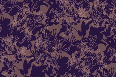 Siluetler ve özet Lily çiçekleri kahverengi yarım tonlarla ve gölgelerle çizilmiş..