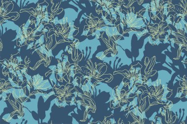 Lekesiz desenli benekli zambak siluetleri çiçekler, tomurcuklar ve yapraklar. 