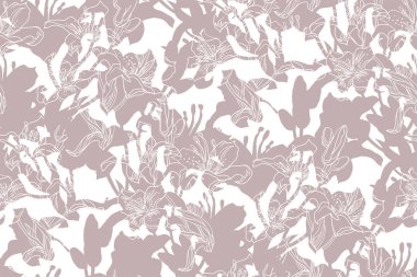 Zambak siluetleri, çiçekler, tomurcuklar, yapraklar.... 