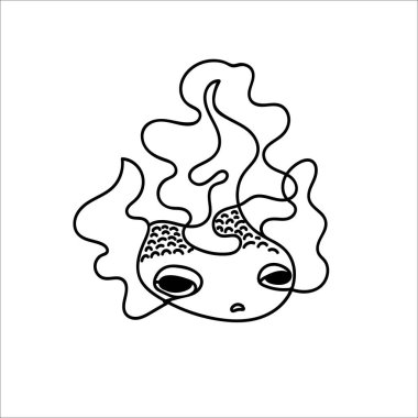 Çizgi film küçük Japon balığı elle çizilmiş siyah çizgi beyaza izole edilmiş..