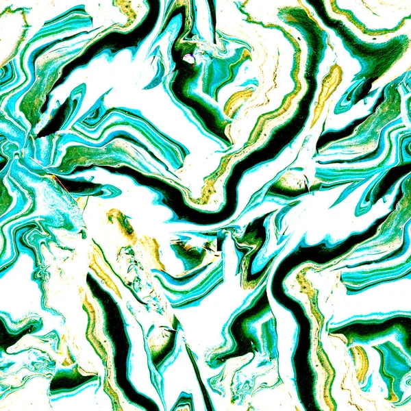 Fluid Art acrylic pouring seamless pattern with marble effect in emerald tones. — Stock Photo, Image