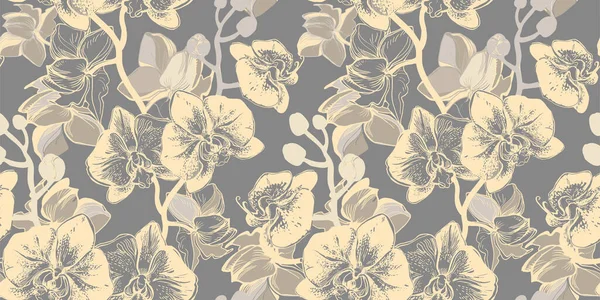 Motif floral sans couture avec des fleurs dessinées à la main orchidée dans les couleurs de l'année. — Image vectorielle