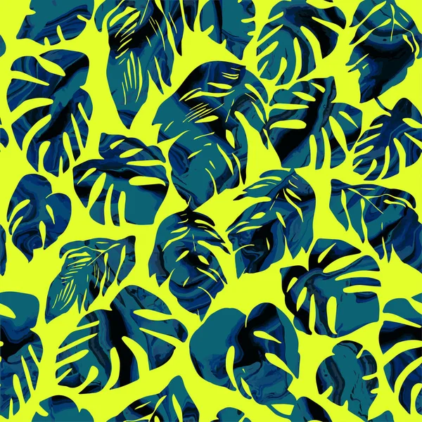 Sziluettek trópusi lombozat folyadék művészet végtelen textúra friss színekben. — Stock Vector