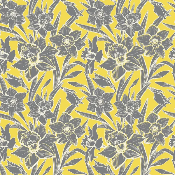 Eleganta silhuetter av påsklilja blommor blommig sömlös vektor illustration. — Stock vektor