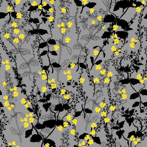 Модні кольори жовті дикі квіти і трави в плоскому стилі на сірому фоні . — стоковий вектор